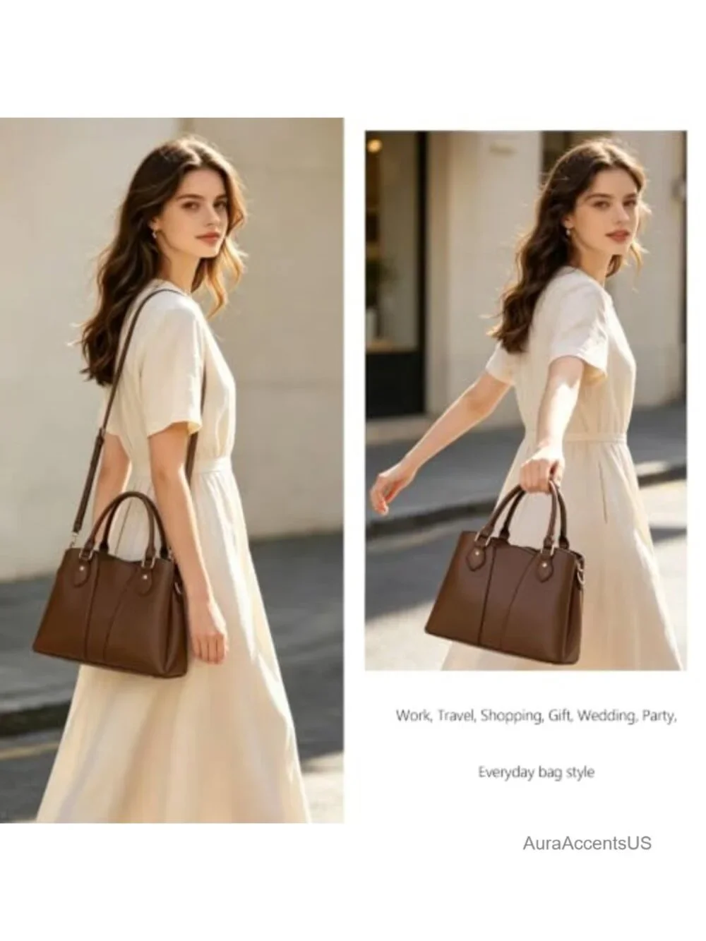 Vegan Leather Crossbody Satchel Tote Purse with Zipper & Strap